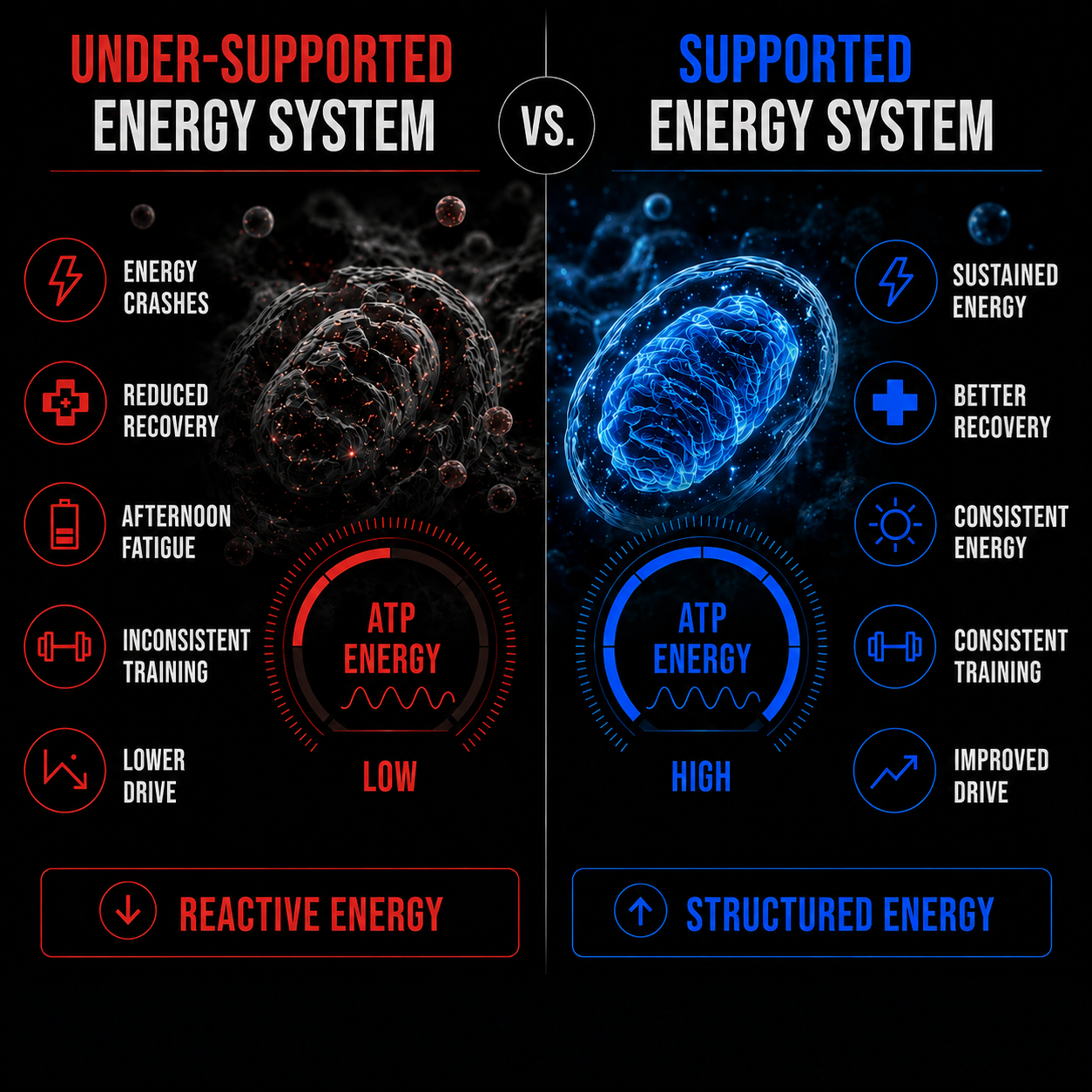 Under-supported vs supported energy system comparison